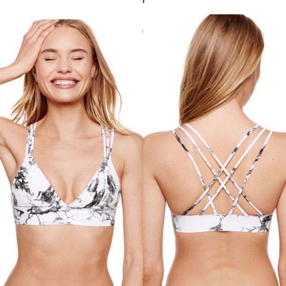 Victoria's Secret PINK Marble Print Cage Back Multi-Strap Bralette White Black M